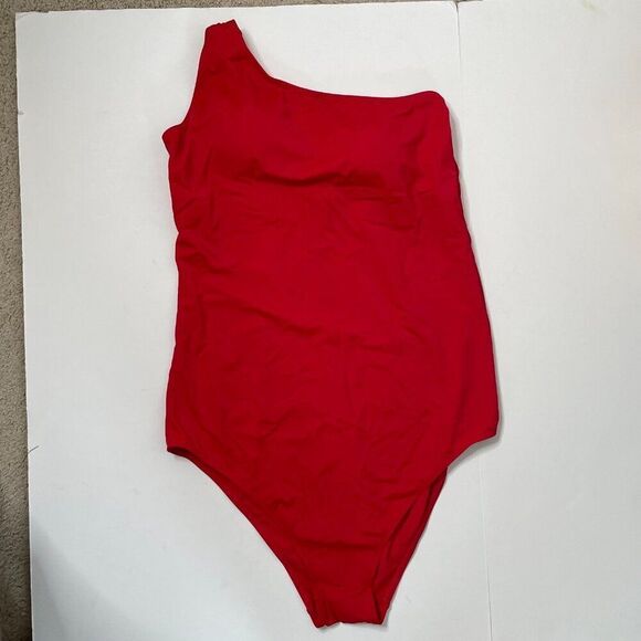 Andie Nantucket One Piece Swimsuit Women's 3X Long Tall Cherry Red One Shoulder - Picture 2 of 7